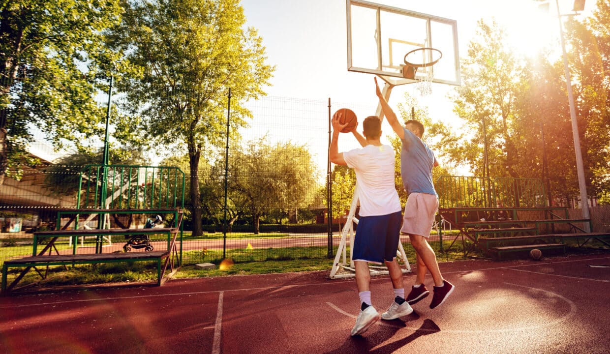 Two,Street,Basketball,Players,Having,Training,Outdoor.,They,Are,Making